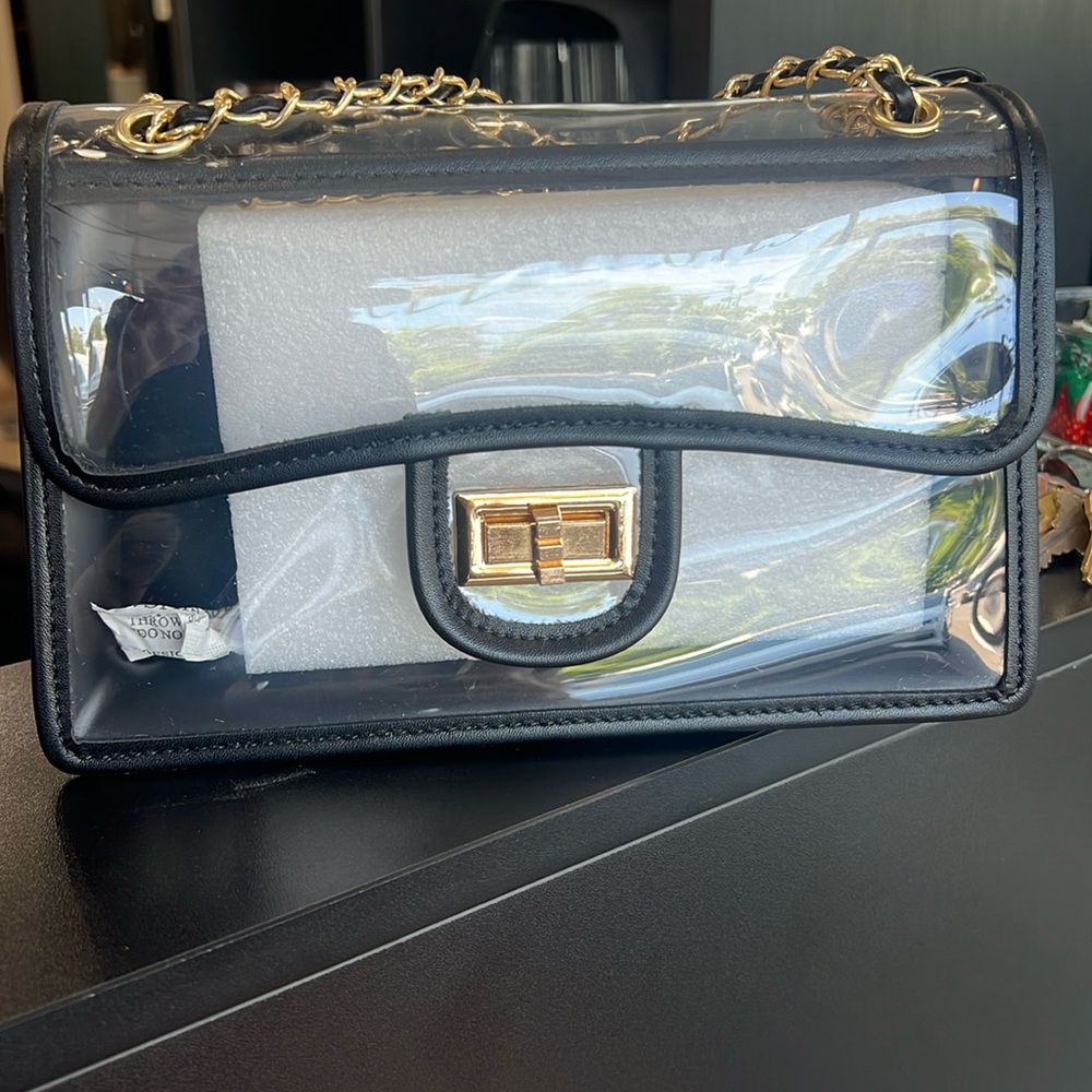 Clear and black long strap bag